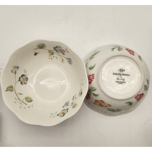 2 Lenox Butterfly Meadow Louise LeLuyer Scalloped Dessert Bowls Porcelain Floral - Picture 8 of 9
